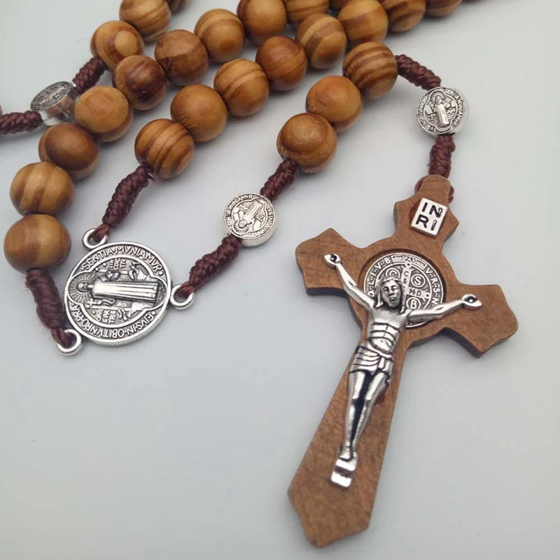 Ručné Kolo Drevené Korálky Ruženec, Náhrdelníky Cross Prívesok pre Ženy Náboženské Ježiš Šperky Matka Dary 4
