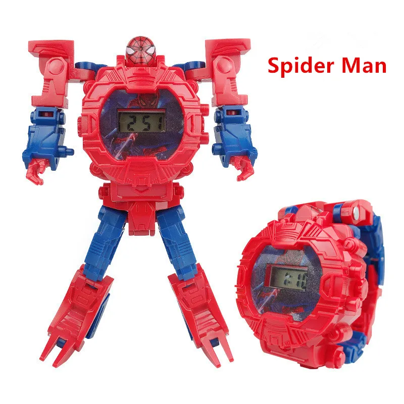 Cartoon Robot Transformácie Náramkové Hodinky Hračky Avengers Super Hrdinovia Hulk Iron Man, Spider Man Obrázok Deti Elektronické Hodinky Hračky 3