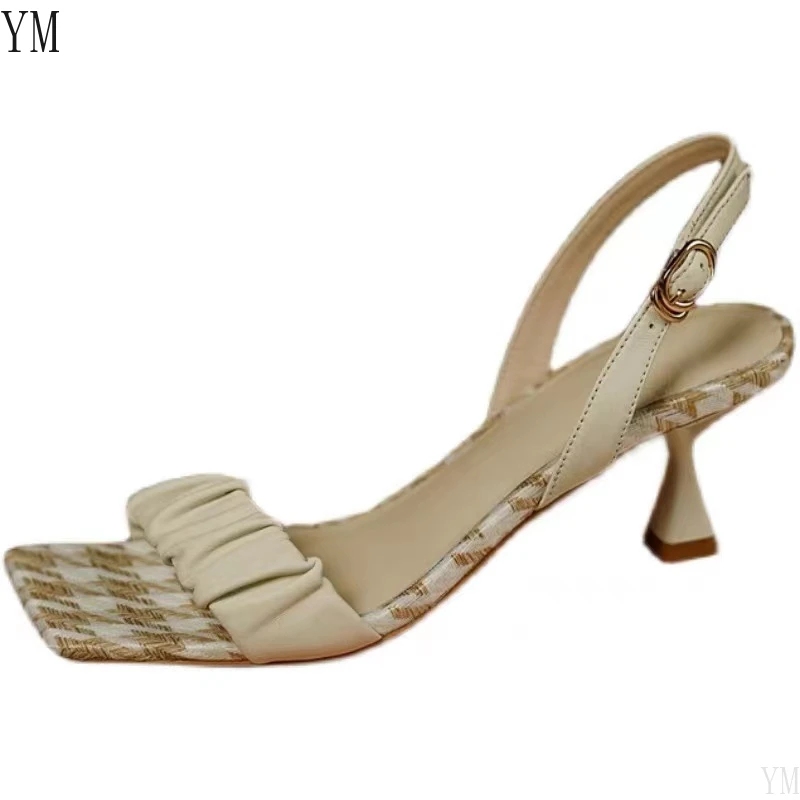 2021 Módne Ženy Sandále Slingback Skladaný Pošmyknúť na Tkaných Topánky Plytké Štvorcové Prst Lete Zapatillas Mujer Casa Sapatos 34-39 2