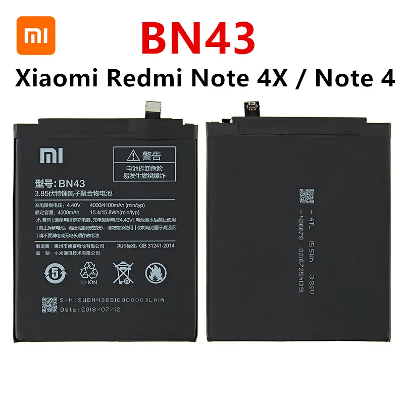Pôvodnej BN43 Batérie 4000mAh Pre Xiao Redmi Poznámka 4X / Poznámka 4 global Snapdragon 625 Vysokej Kvality BN43 Batérie +Nástroje 3