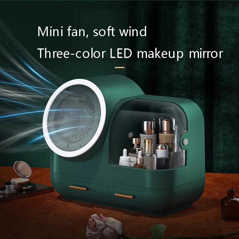 Módne make-up organizátor BOX USB nabíjateľné kozmetické úložný box šperky kontajner prachotesný zásuvky nepremokavé zrkadlo LED lampa 2