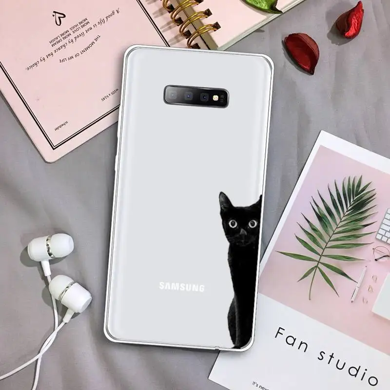 Čierna mačka roztomilý zvierat umenie Telefón Prípade Transparentné Pre Samsung Galaxy 71 21s Ov poznámka 8 9 10 plus ultra 20 0