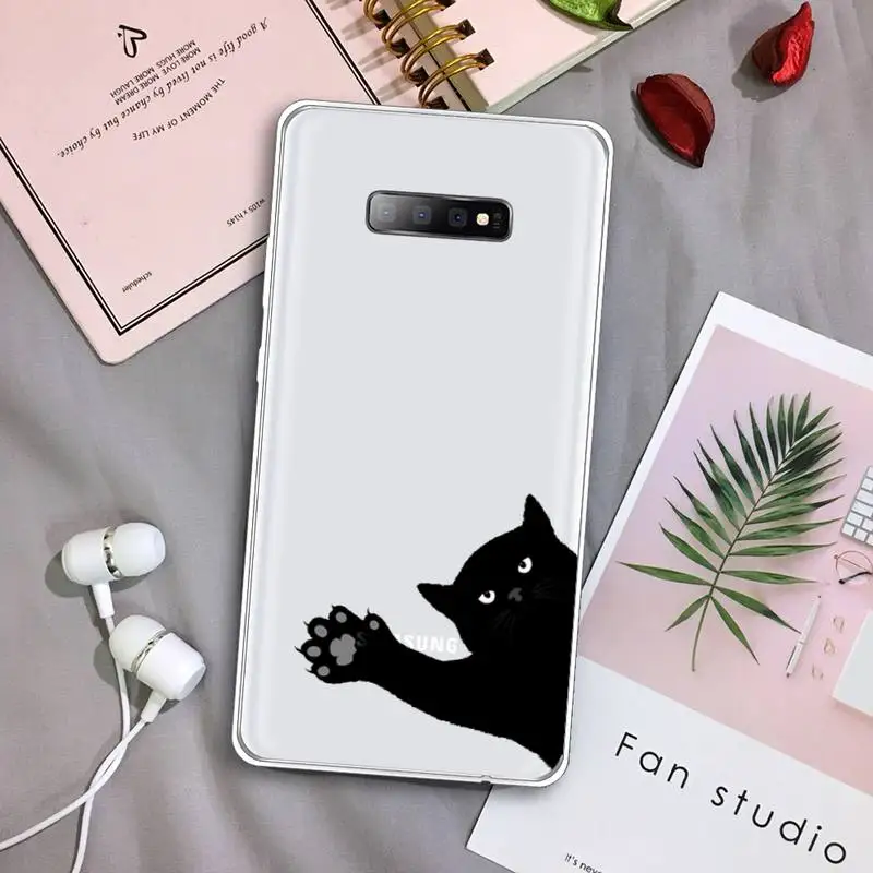 Čierna mačka roztomilý zvierat umenie Telefón Prípade Transparentné Pre Samsung Galaxy 71 21s Ov poznámka 8 9 10 plus ultra 20 3