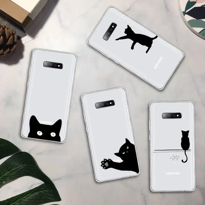 Čierna mačka roztomilý zvierat umenie Telefón Prípade Transparentné Pre Samsung Galaxy 71 21s Ov poznámka 8 9 10 plus ultra 20 4