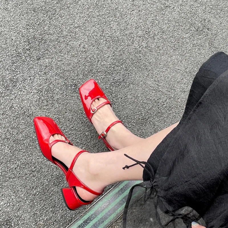 FEDONAS Vintage Ženy Červené Sandále 2021 Lete pravej Kože Námestie Špičkou Topánky Žena Pracky Najnovšie Svadobné Party Čerpadlá Ženy 3