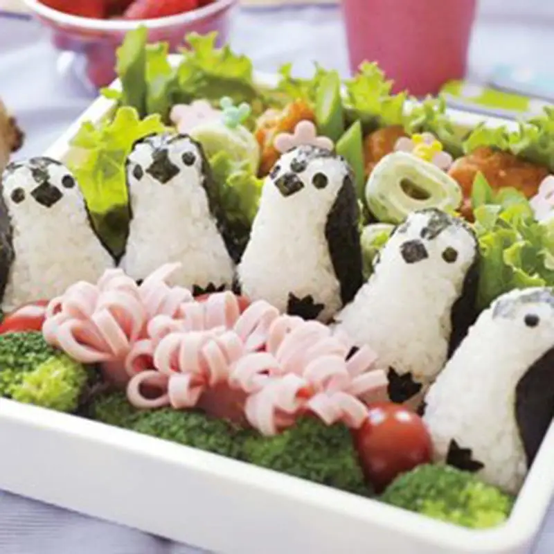 Ryža Loptu Formy Onigiri Maker Nastaviť Onigiri Formy Penguin Tvar Roztomilý Sushi Plesne Sandwich Punč Kuchyňa 0