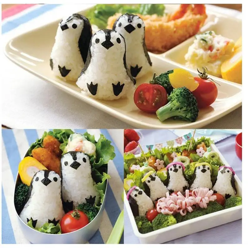 Ryža Loptu Formy Onigiri Maker Nastaviť Onigiri Formy Penguin Tvar Roztomilý Sushi Plesne Sandwich Punč Kuchyňa 3