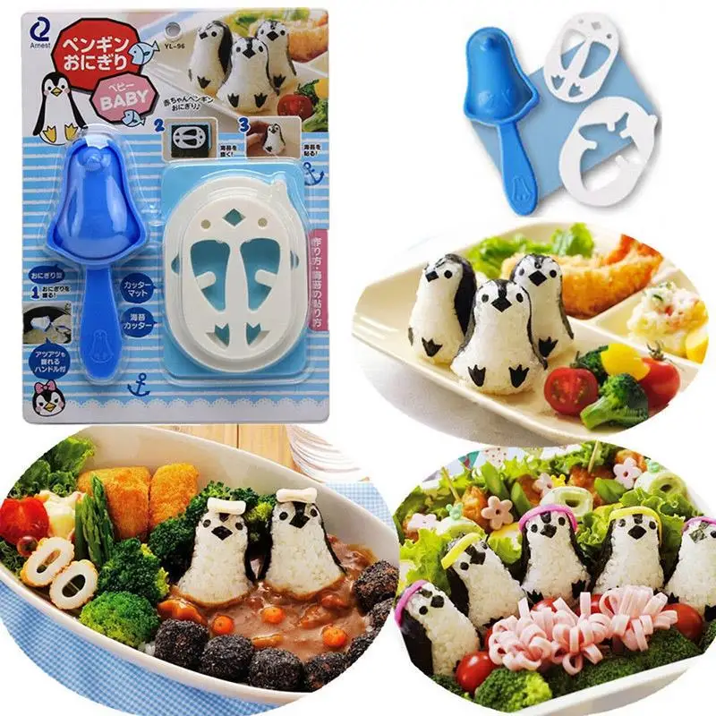 Ryža Loptu Formy Onigiri Maker Nastaviť Onigiri Formy Penguin Tvar Roztomilý Sushi Plesne Sandwich Punč Kuchyňa 4