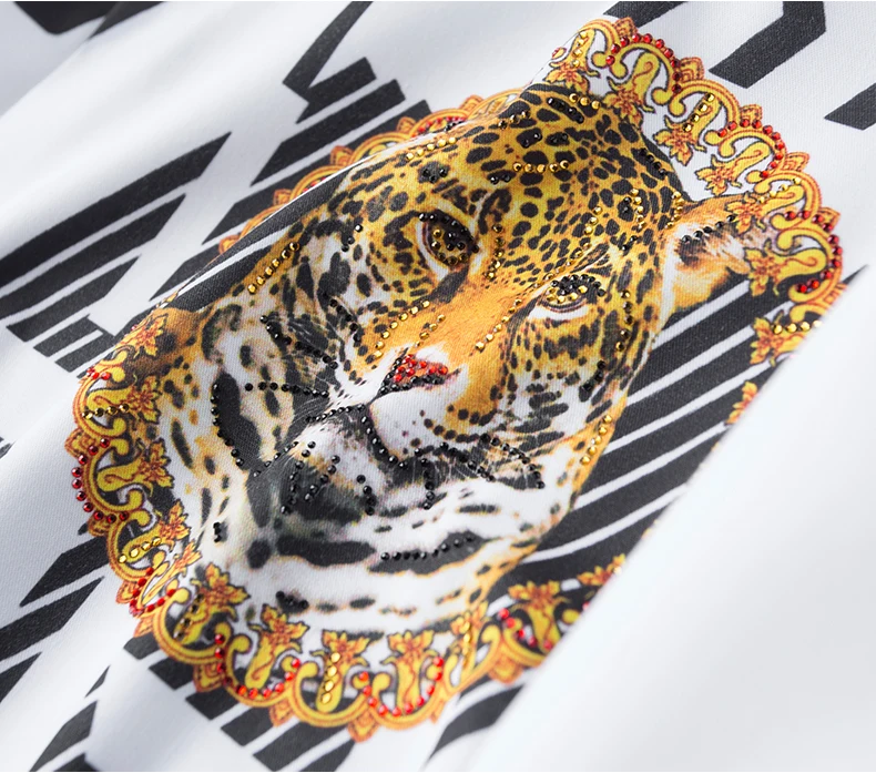 Leopard Hlavu Tlačiť Kamienkami Kvet Tričko Mužov Luxusné Kvalitné Tričko Mužov Bežné Slim Fit Camisa Sociálne Masculina Tričko Šaty 3