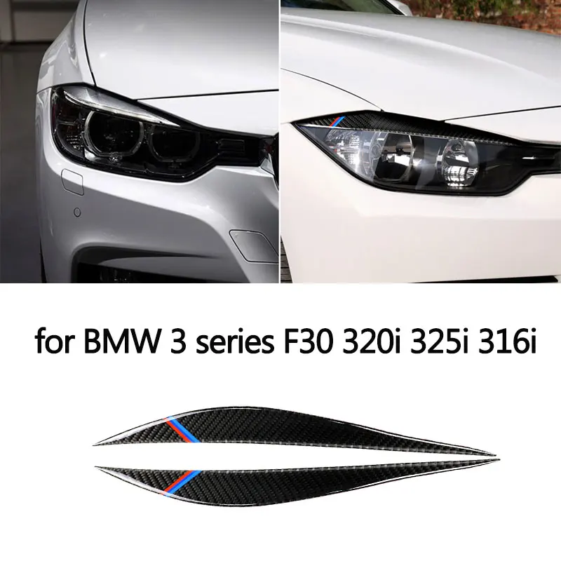 Skutočné Uhlíkových Vlákien Nálepky Kryt Výbava pre BMW F30 320i 325i 316i Airspeed Accessores Svetlomety Viečka Predné Obočie 5
