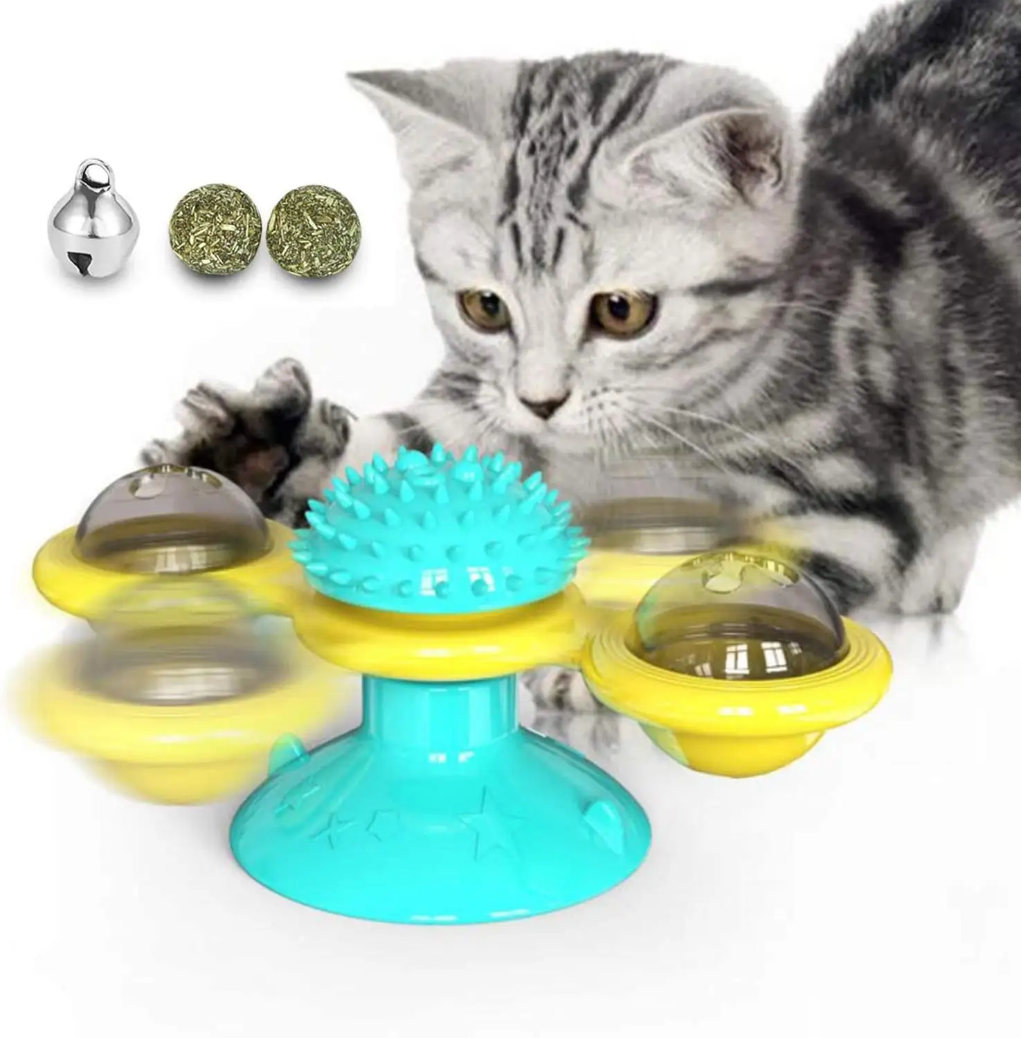 Cat Hračka veterný Mlyn Gramofónu Provokujúcej Interaktívnych hračiek pre mačky interaktívne s Catnip Mačka Škrabe Šteklenie Pet loptu hračky Mačka Dodávky 1
