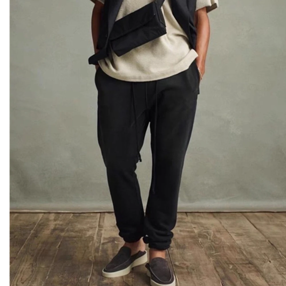 Najlepšia Verzia Black Šnúrkou Tepláky Slim Fit Kanye Bavlnené Nohavice Logo Náplasť Na Prednej Streetwear 2