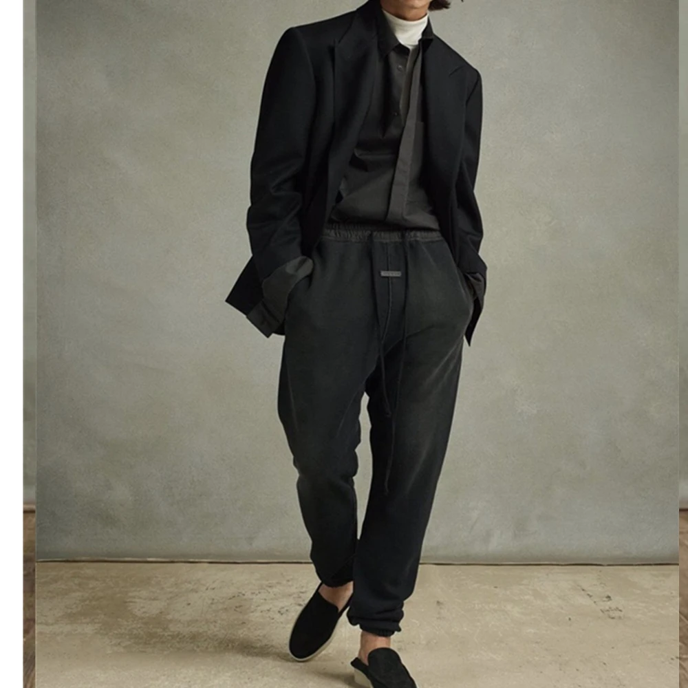 Najlepšia Verzia Black Šnúrkou Tepláky Slim Fit Kanye Bavlnené Nohavice Logo Náplasť Na Prednej Streetwear 4