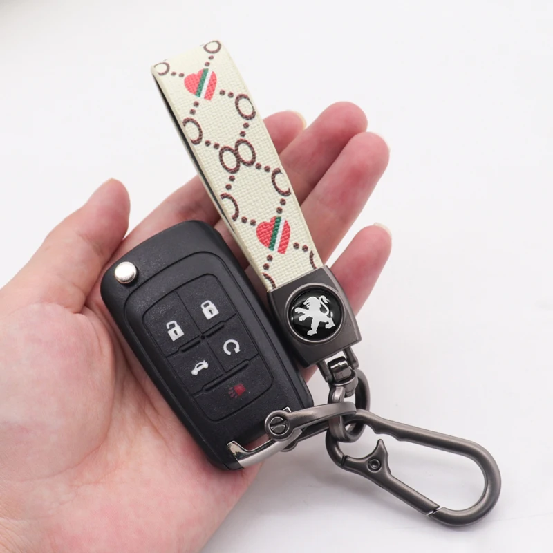 Keychain príslušenstvo kožené keychain držiteľ keychain popruh keyring fit Peugeot - PRIEBEHU 108 208 301 308 508 2008 3008 Rifter 3