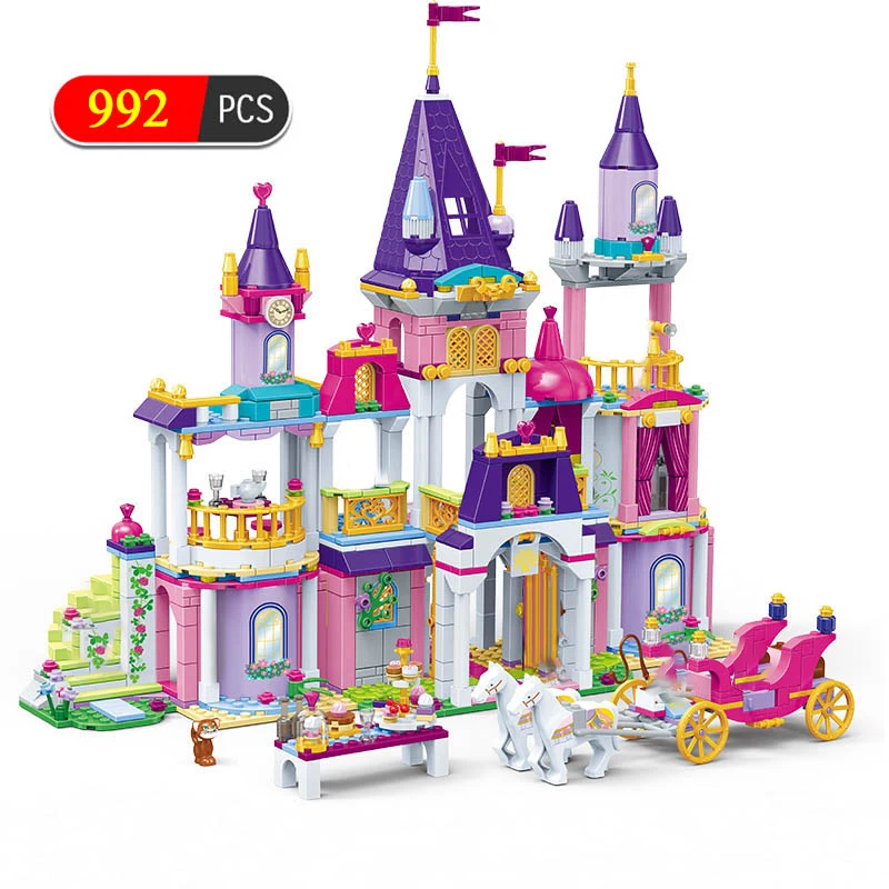 554pcs Priateľmi Stavebné Bloky Kompatibilné Tvorivé Ľad Sneh Princezná Magic Castle House Údaje Kvádrov, Tehál, Hračky pre Dievčatá 0