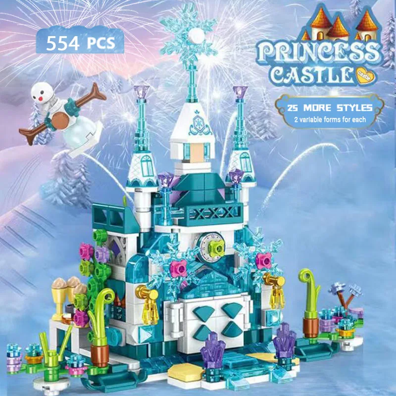 554pcs Priateľmi Stavebné Bloky Kompatibilné Tvorivé Ľad Sneh Princezná Magic Castle House Údaje Kvádrov, Tehál, Hračky pre Dievčatá 3