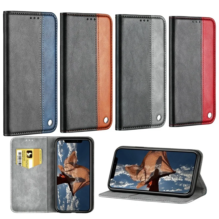 Magnetické Kožené puzdro Pre iPhone 12 Mini 11 Pro XS Max XR 5 5 6 6 7 8 Plus SE 2 Peňaženky Flip Farebné Šitie Telefón Knižné 4