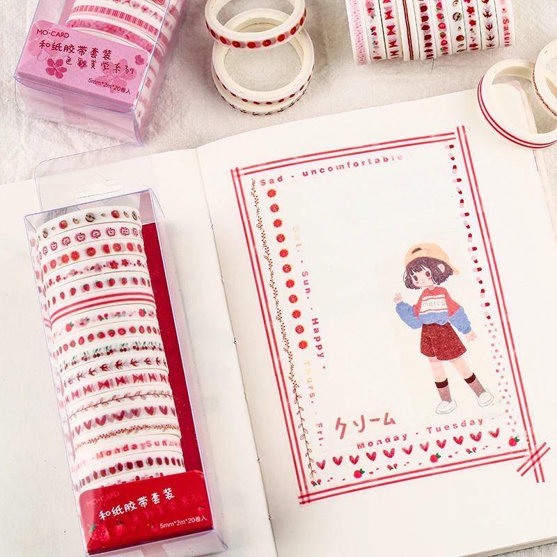 20pcs/balenie Multi-farebné Washi Pásky Scrapbooking Dekoratívne Samolepiace Pásky, Papier Japonský Nálepky na kancelárske potreby 3