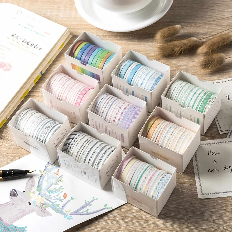 20pcs/balenie Multi-farebné Washi Pásky Scrapbooking Dekoratívne Samolepiace Pásky, Papier Japonský Nálepky na kancelárske potreby 4