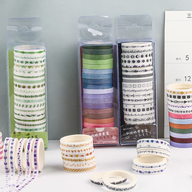20pcs/balenie Multi-farebné Washi Pásky Scrapbooking Dekoratívne Samolepiace Pásky, Papier Japonský Nálepky na kancelárske potreby 5