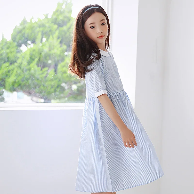 Letné 2021 Nová Bábika Golier Kórejský Štýl Detí Oblečenie Stručný Dospievajúce Dievčatá Pruhované Oblečenie Pre Voľný Čas Bavlna Patchwork, #9426 3