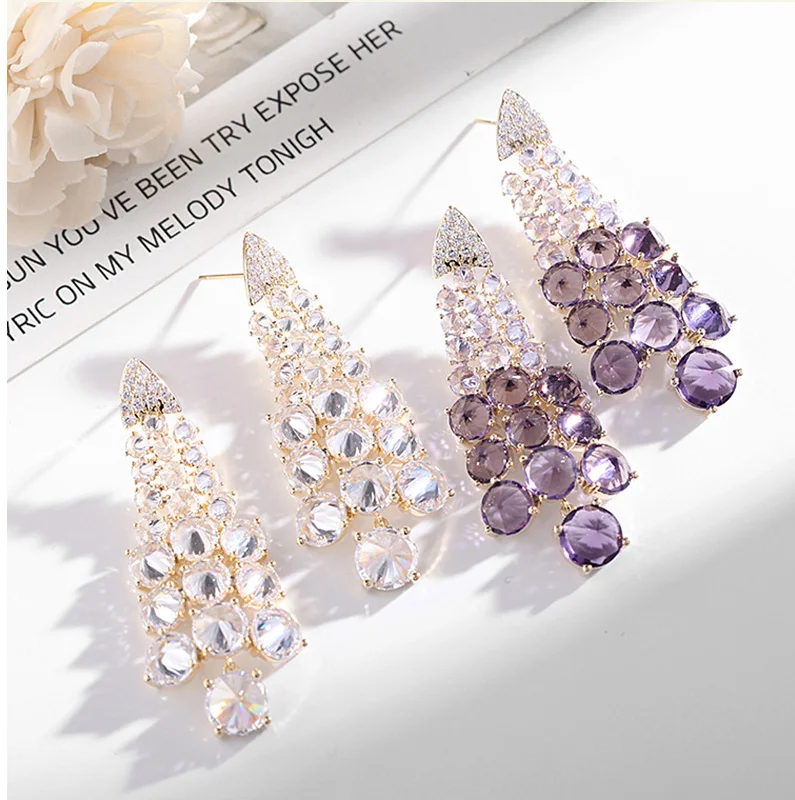 Micro-mozaikové farebné náušnice zirkón ženy hrozna zoskupení elegantné fialové ucho šperky 4