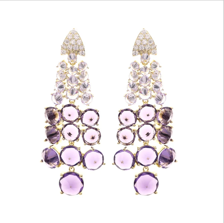 Micro-mozaikové farebné náušnice zirkón ženy hrozna zoskupení elegantné fialové ucho šperky 5