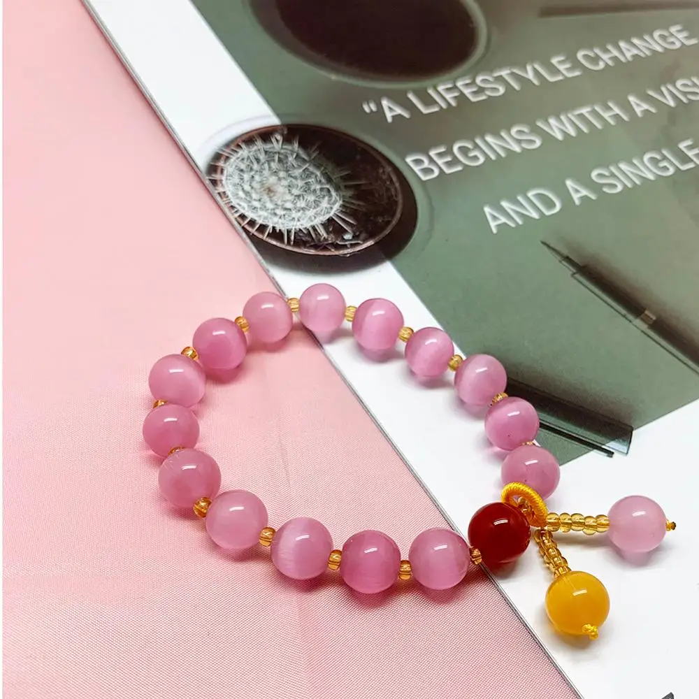 Nové Ružové Kúzlo 10 mm Prírodný Kameň Korálkový Náramok Módne Šperky pre Ženy Ručné Kolo Náramok Náramok Veľkoobchod 4