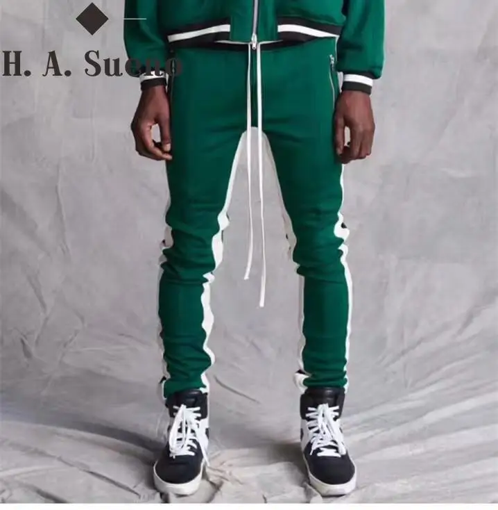 2017 Jeseň zips nohavice high street panelled dlhé nohavice hiphop trati nohavice čierna červená modrá zelená streetwear nohavice veľkosť S-XXL 2