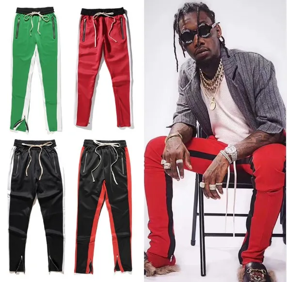 2017 Jeseň zips nohavice high street panelled dlhé nohavice hiphop trati nohavice čierna červená modrá zelená streetwear nohavice veľkosť S-XXL 3