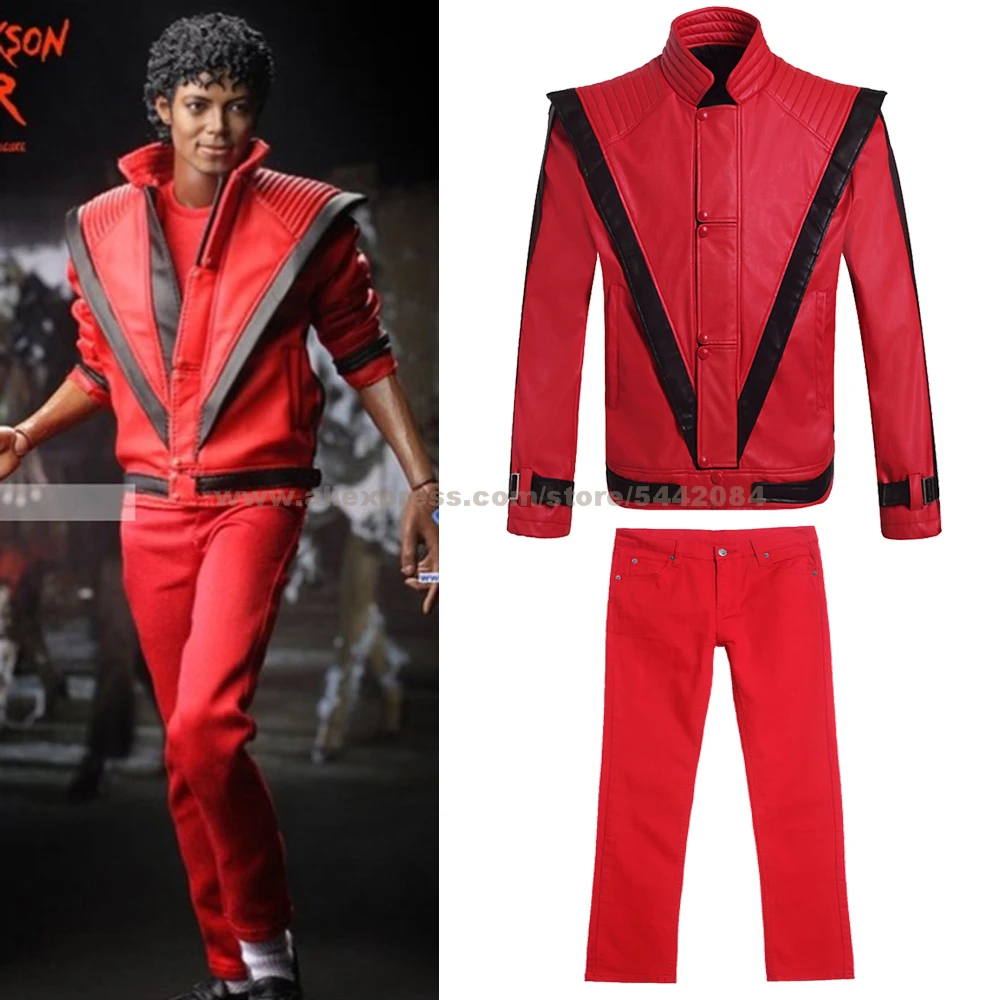 MJ Michael Jackson Kabát, Bundu Thriller Červené Odrazové Kožený Kabát MTV Nohavice Kolekcia Outwear Strany Cosplay Imitácia Kostým 1