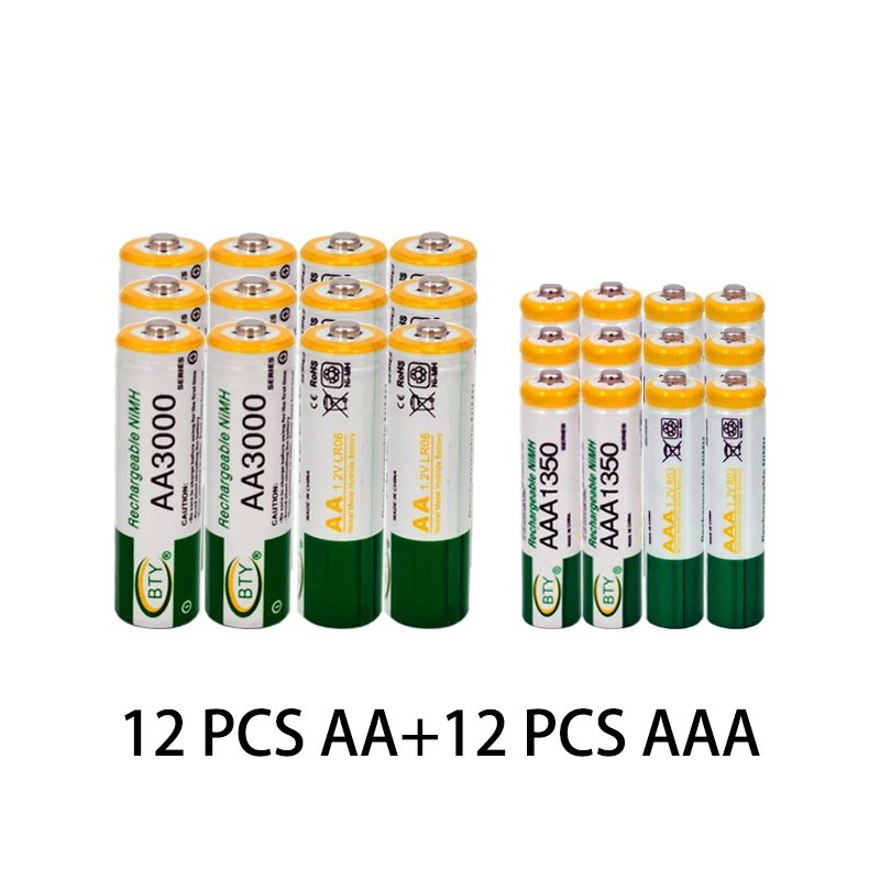 Nový 1.2 V, AA 3000mAh NI-MH Dobíjacie Batérie+AAA batérie 1350 mAh Rechageable batérie NI-MH 1.2 V AAA batérie 2
