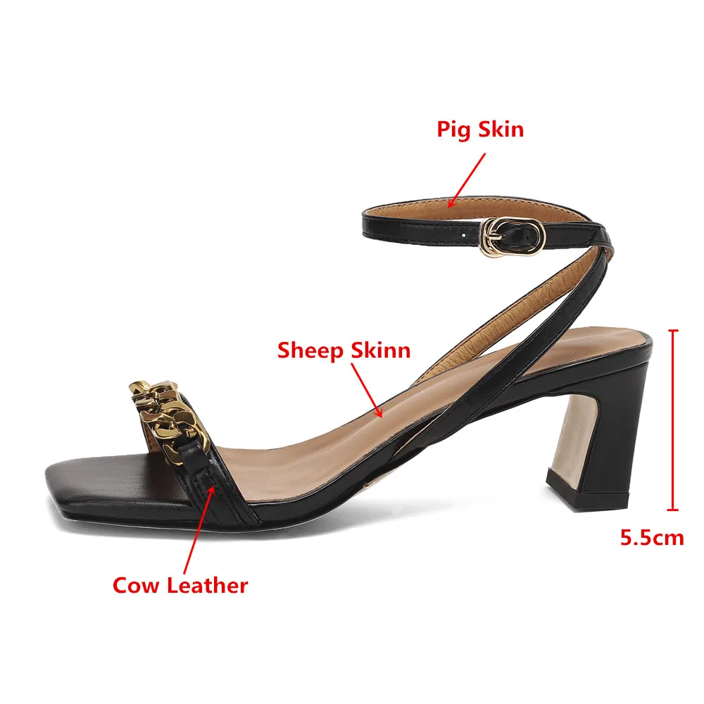 MILI-MIYA Módne Originálne Kožené Ženy Sandále 2021 Luxusné Kovové Dekorácie Reťazca Námestie Típat Prst Vysoké Podpätky Dámy Nové Letné 3