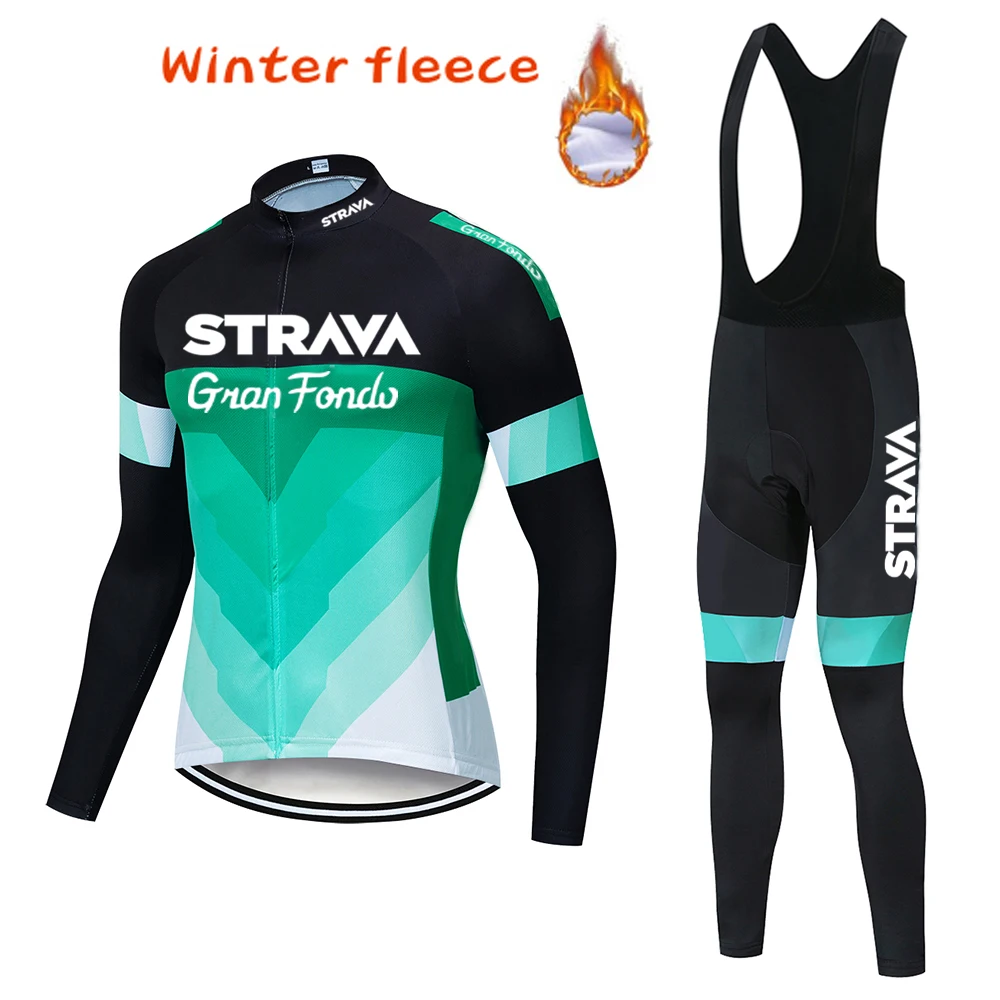 Zimné Thermal Fleece 2020 STRAVA Cyklistika Dres Dlhý Set MTB Cyklus Oblečenie, Športové oblečenie, Horské zelené Šaty ropa ciclismo 1