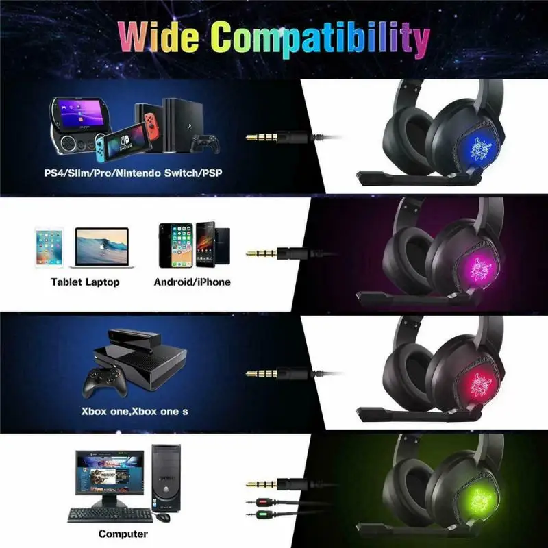 ONIKUMA K19 Herné Slúchadlá Drôtové Slúchadlá S Mikrofónom RGB Slúchadlá 7.1 Priestorový Zvuk Pre PS4 Xbox Jedného Headsetu Hráč NA 3