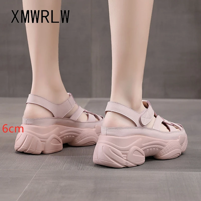 XMWRLW pravej Kože Ženy, Letné Sandále Bežné Háčik Slučky Dámy Topánky 2021 Letné Vysoké Podpätky Ženy Sandále Kliny Topánky 1