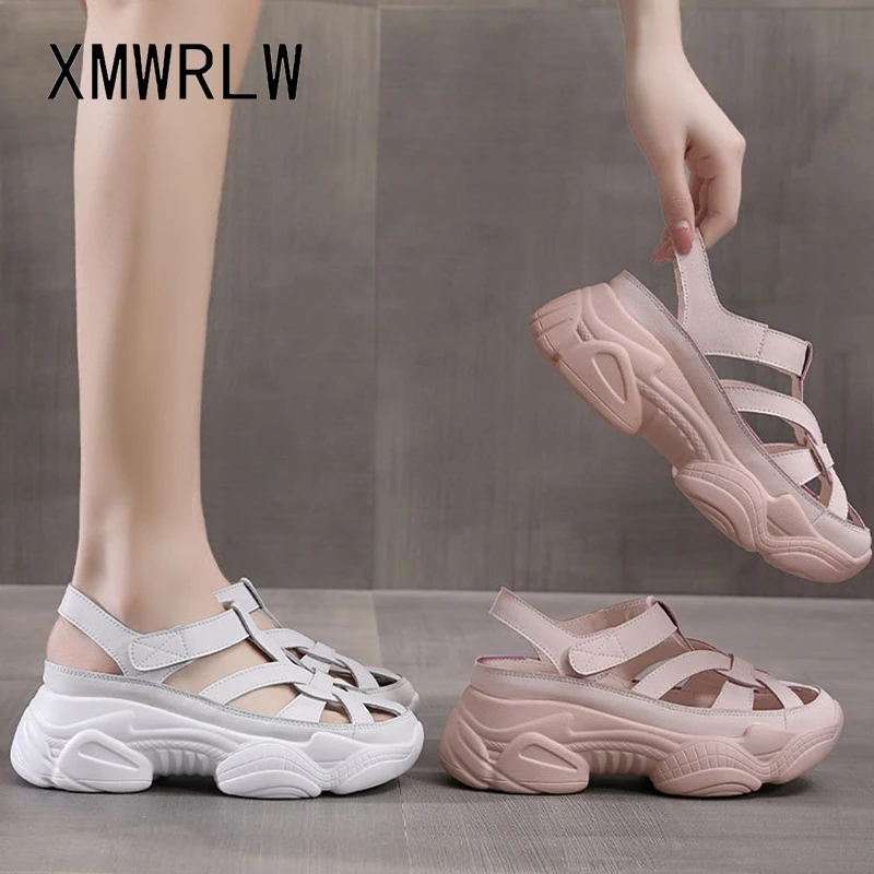 XMWRLW pravej Kože Ženy, Letné Sandále Bežné Háčik Slučky Dámy Topánky 2021 Letné Vysoké Podpätky Ženy Sandále Kliny Topánky 3