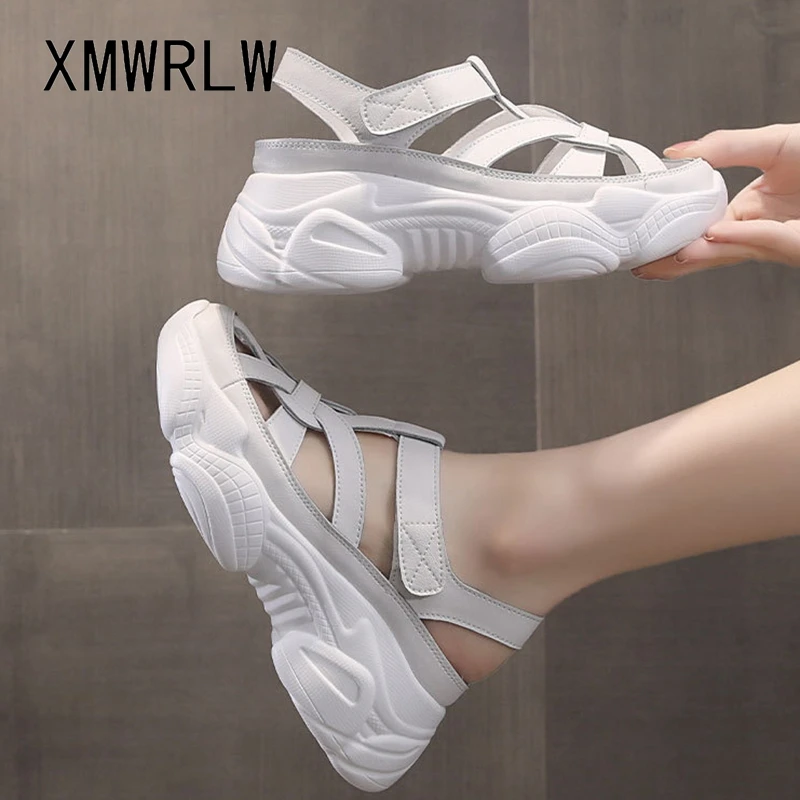 XMWRLW pravej Kože Ženy, Letné Sandále Bežné Háčik Slučky Dámy Topánky 2021 Letné Vysoké Podpätky Ženy Sandále Kliny Topánky 5
