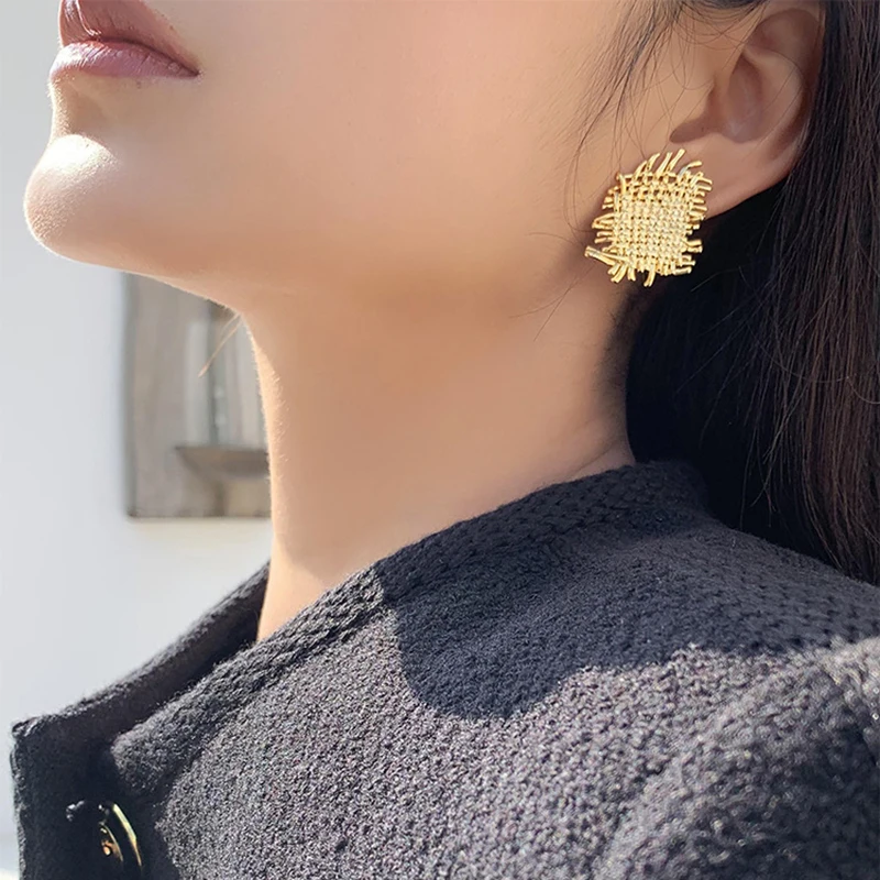 Lifefontier Vintage Zlatá Farba Kovu Nezvyčajné Náušnice pre Ženy kórejský Geometrické Nepravidelný Stud Náušnice Strany Šperky Darček 5