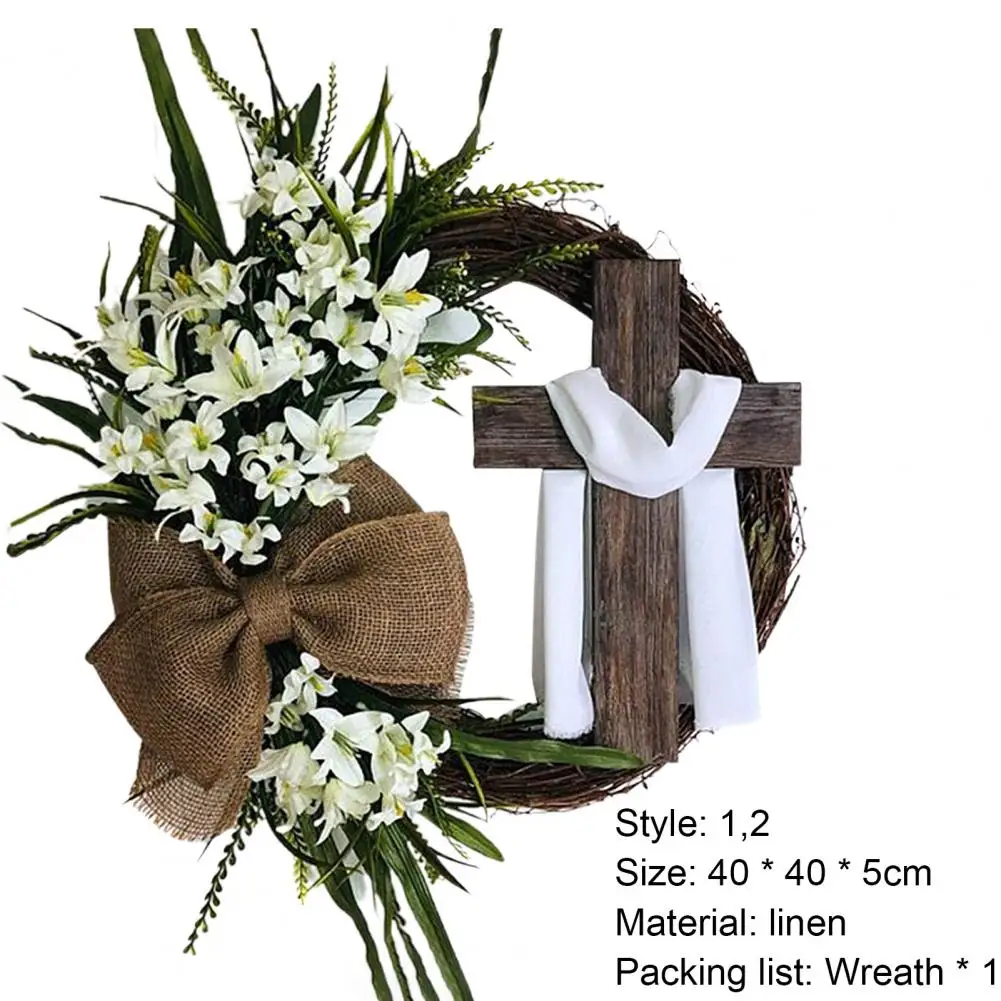 Veniec Skvelého s Cross Imitácia Bielizeň Veľkonočné Kvetinové Girlandy Dekorácie pre Domov Umelý Kvet Rack Strany Pozadie 2