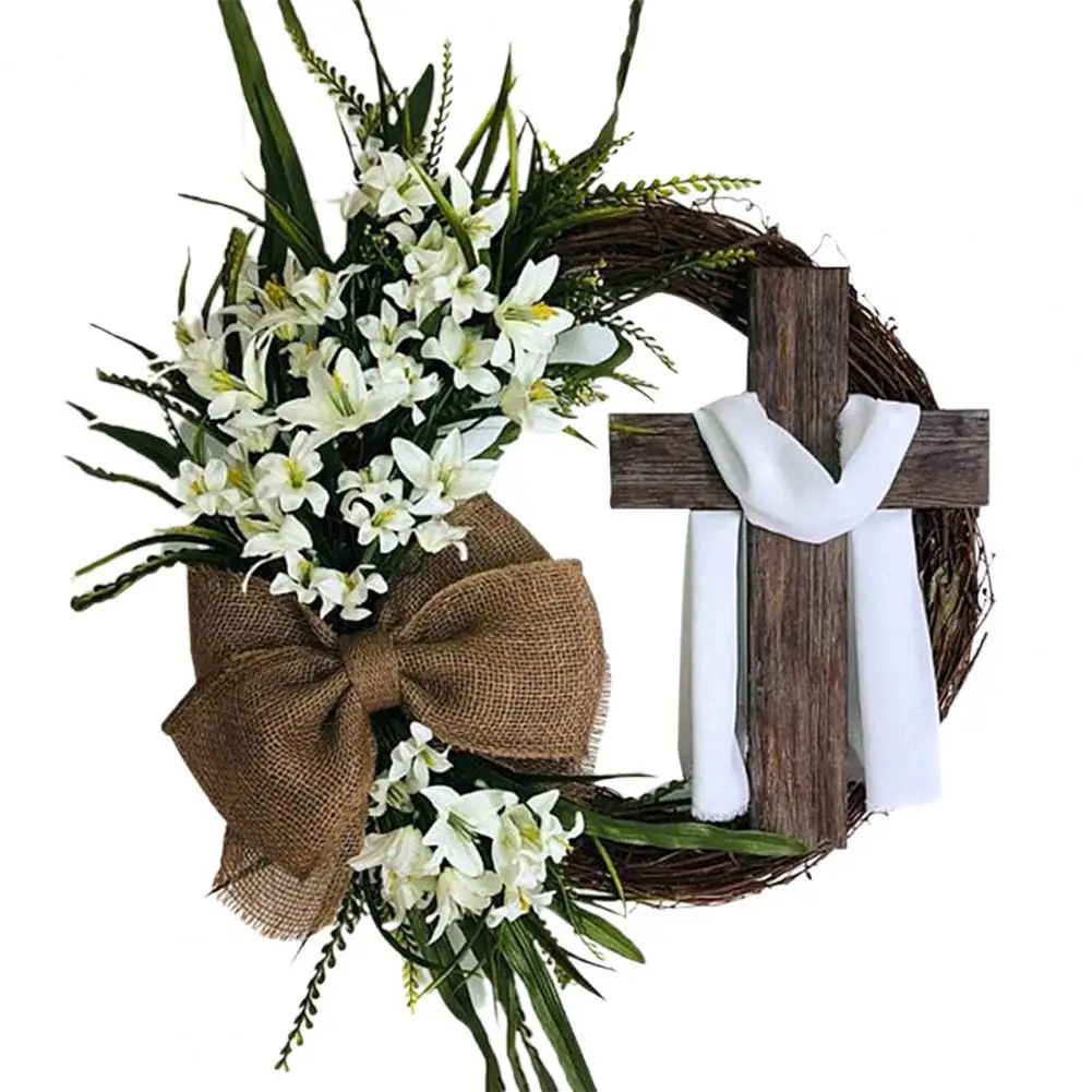 Veniec Skvelého s Cross Imitácia Bielizeň Veľkonočné Kvetinové Girlandy Dekorácie pre Domov Umelý Kvet Rack Strany Pozadie 3