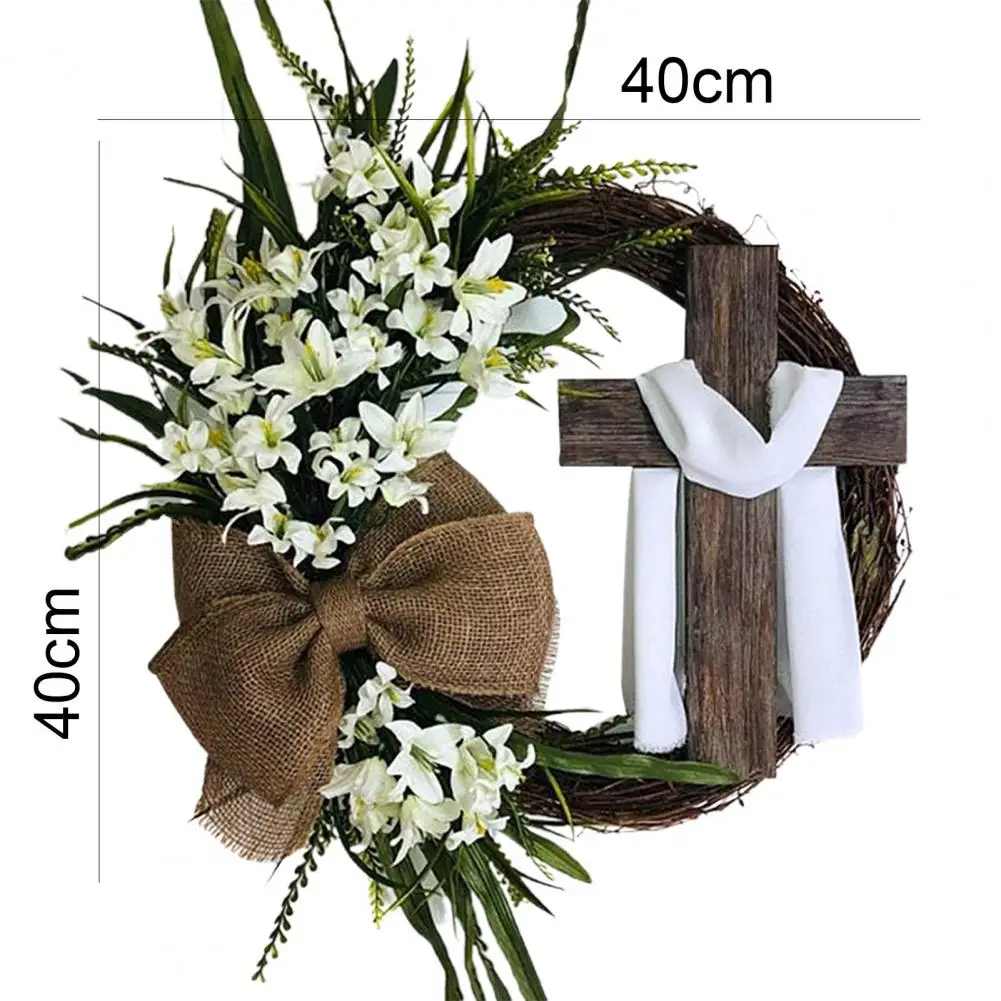 Veniec Skvelého s Cross Imitácia Bielizeň Veľkonočné Kvetinové Girlandy Dekorácie pre Domov Umelý Kvet Rack Strany Pozadie 4