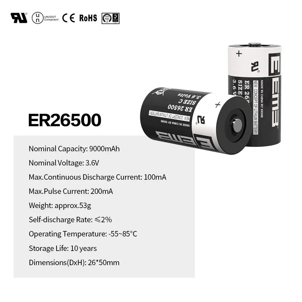 EEMB 3.6 V, Lítiové Batérie, ER26500 C Veľkosť Batérie 9000mAh nenabíjateľné Batérie pre vodomeru Okno, Senzor Home Monitor 0