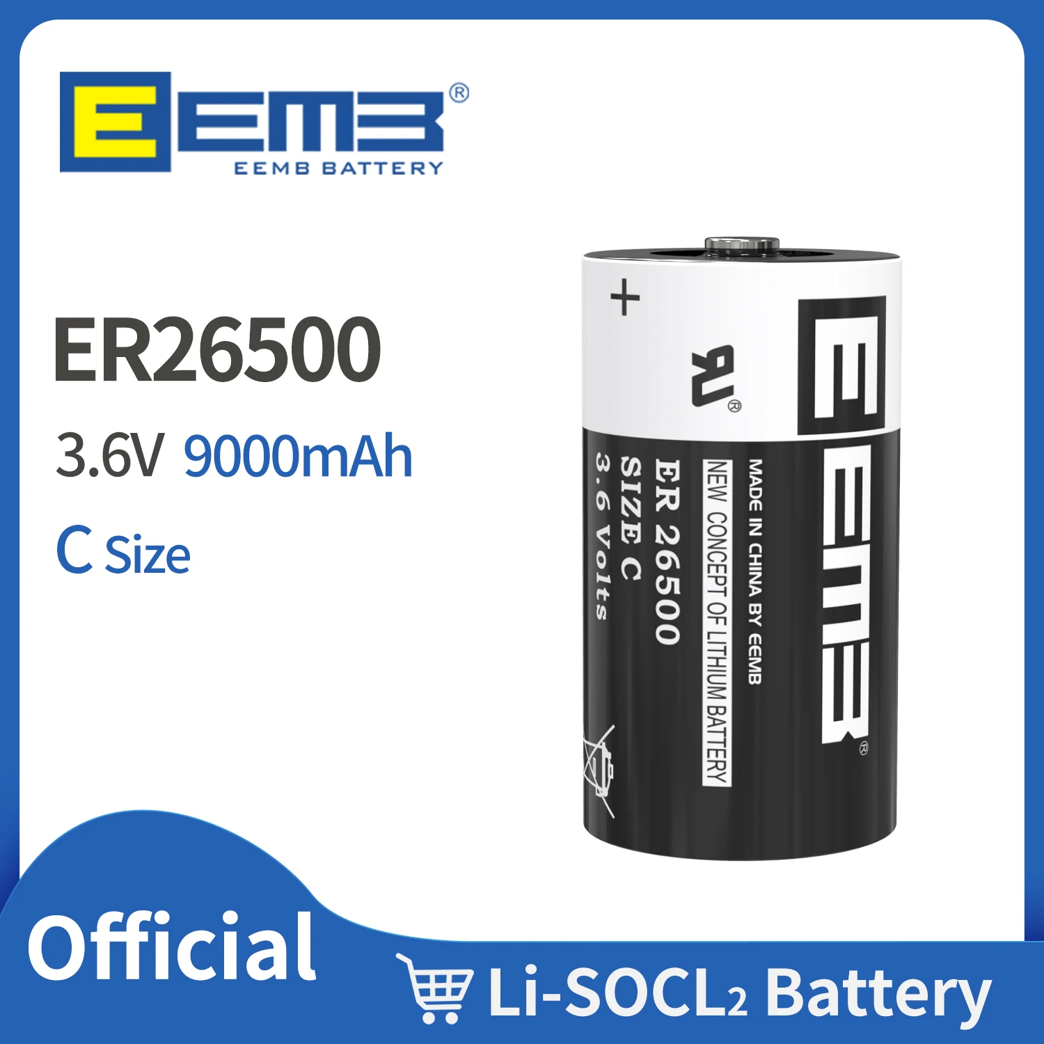 EEMB 3.6 V, Lítiové Batérie, ER26500 C Veľkosť Batérie 9000mAh nenabíjateľné Batérie pre vodomeru Okno, Senzor Home Monitor 5