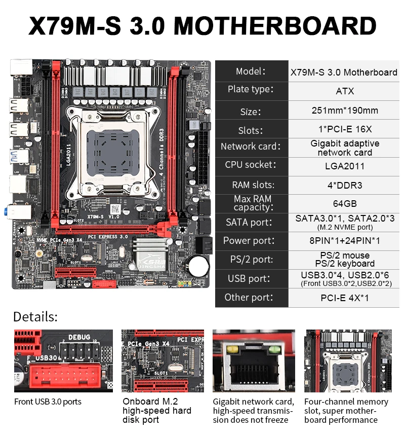 JINGSAH X79M-S3.0 Doske LGA2011 USB3.0 2-Channel DDR3 RAM 64 g NVME M. 2 SSD Podporu REG ECC Pamäť a Xeon E5 Procesor 1