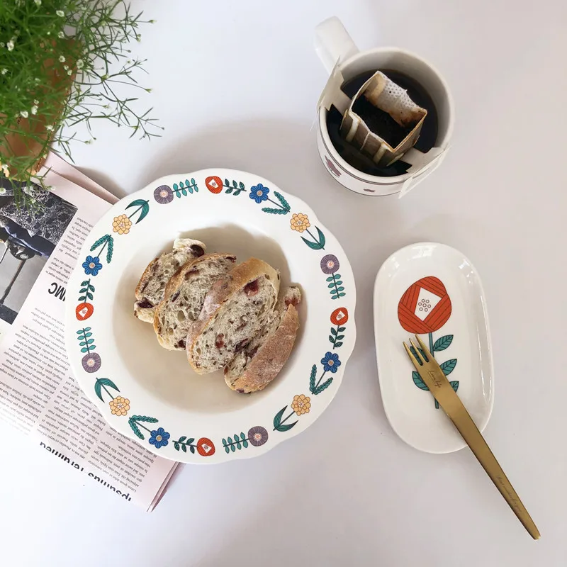 1PCS keramické dosky Kvet, Vták vzor Raňajky Doska dizajnér Európskej Jednoduché Domáce Malé Steak tanier dezertný na darček 2