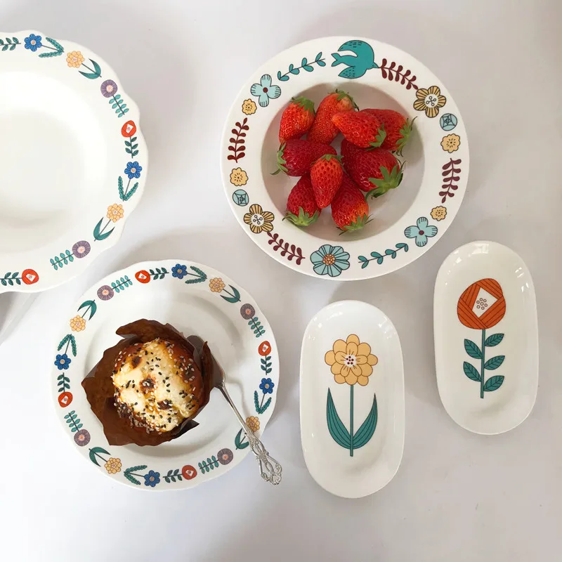1PCS keramické dosky Kvet, Vták vzor Raňajky Doska dizajnér Európskej Jednoduché Domáce Malé Steak tanier dezertný na darček 3