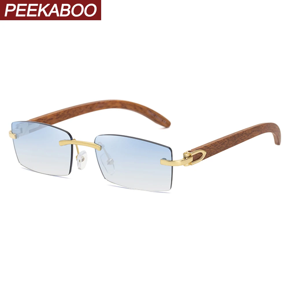 Peekaboo ženy slnečné okuliare bez obrúčok uv400 frameless módne slnečné okuliare pre mužov farby objektív muž drevo, zrno zlata modrá zelená 5