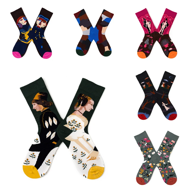 Výtvarné Umenie Dizajn Kawaii Párov Ponožky Ženy Abstraktné Znázornenie Olejomaľba Šťastný Ponožky Štyri Ročné Obdobia Ponožky Rovno Ponožky 1