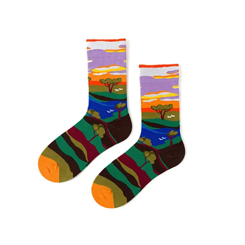 Výtvarné Umenie Dizajn Kawaii Párov Ponožky Ženy Abstraktné Znázornenie Olejomaľba Šťastný Ponožky Štyri Ročné Obdobia Ponožky Rovno Ponožky 2